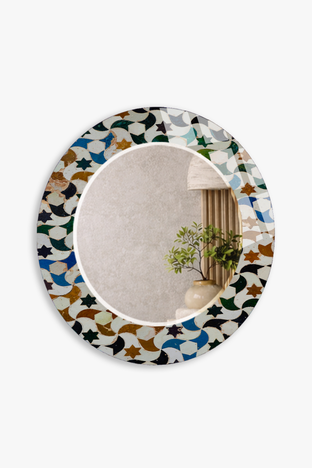 HEM TABLO HEM AYNA MODERN MOZAIK DESENLİ CAM DUVAR AYNASI BANYO VE EV DEKORU