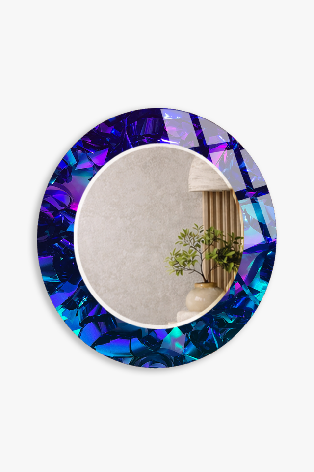 HEM TABLO HEM AYNA PARLAK KRİSTAL GEOMETRİK TASARIMLI CAM DUVAR AYNASI BANYO VE EV DEKORU