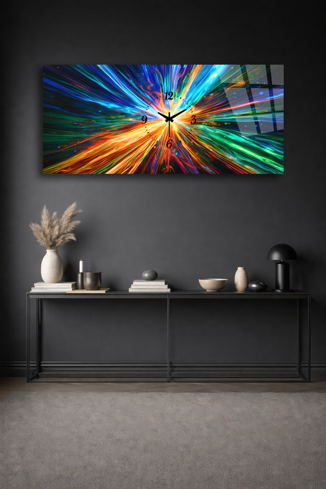 KIRILMAZ CAM DUVAR SAATİ , HEM TABLO HEM SAAT ENERJİ PATLAMASI SOYUT EV OFİS HEDİYESİ