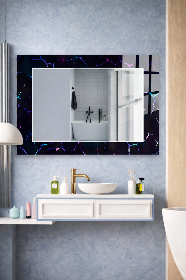 HEM TABLO HEM AYNA NEON ÇATLAK DESEN MODERN CAM DUVAR AYNASI EV DEKORU