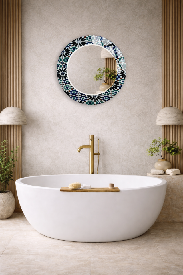 HEM TABLO HEM AYNA OTANTİK DESENLİ DEKORATİF CAM DUVAR AYNASI BANYO VE EV DEKORU