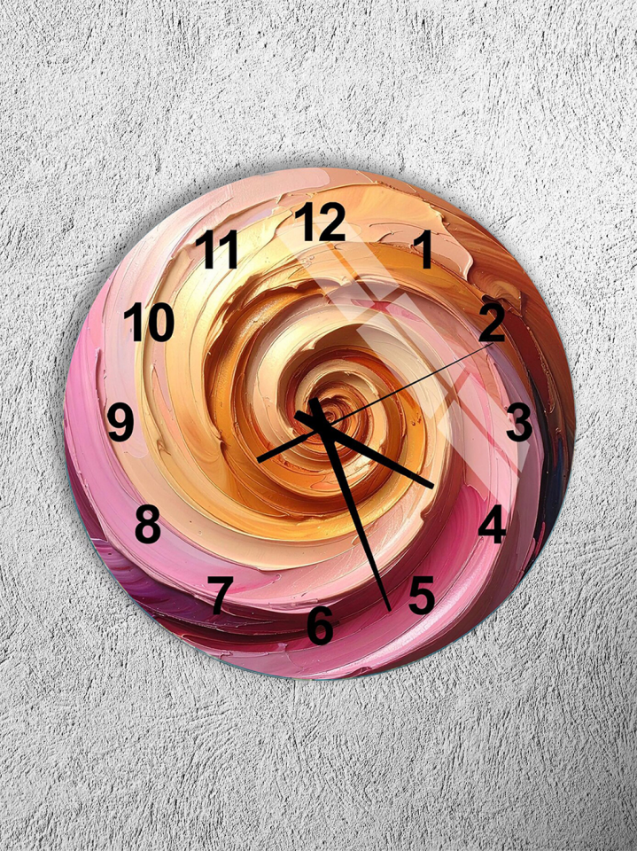 KIRILMAZ CAM DUVAR SAATİ, SOYUT SPİRAL RENK GEÇİŞLİ MODERN TASARIM, HEM TABLO HEM SAAT, EV OFİS HEDİYESİ