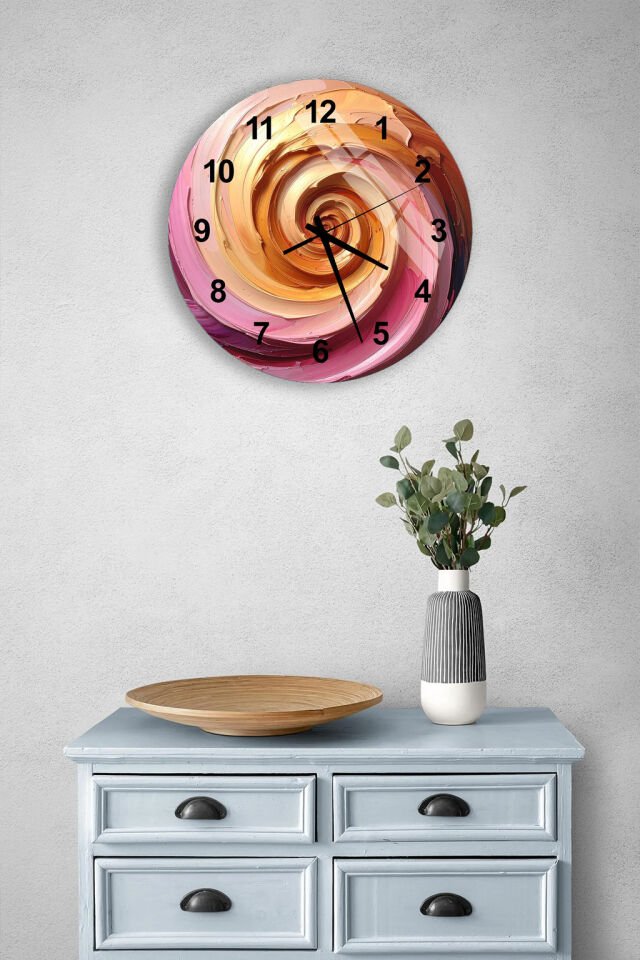 KIRILMAZ CAM DUVAR SAATİ, SOYUT SPİRAL RENK GEÇİŞLİ MODERN TASARIM, HEM TABLO HEM SAAT, EV OFİS HEDİYESİ