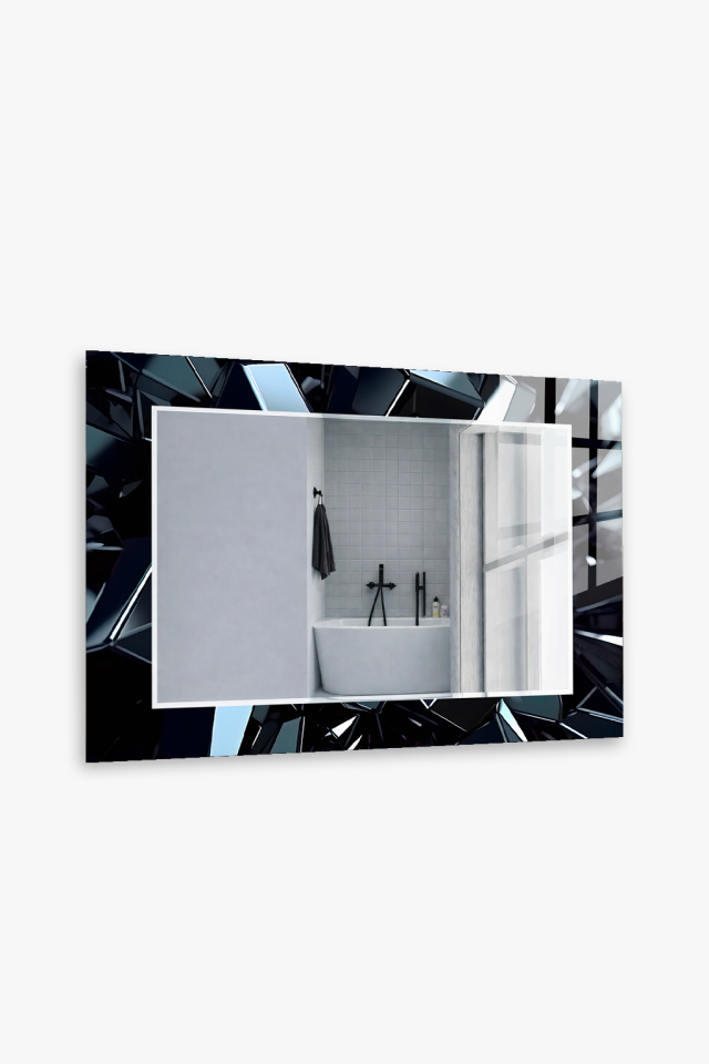 HEM TABLO HEM AYNA SİYAH KRİSTAL PARLAK GEOMETRİK CAM DUVAR AYNASI EV DEKORU