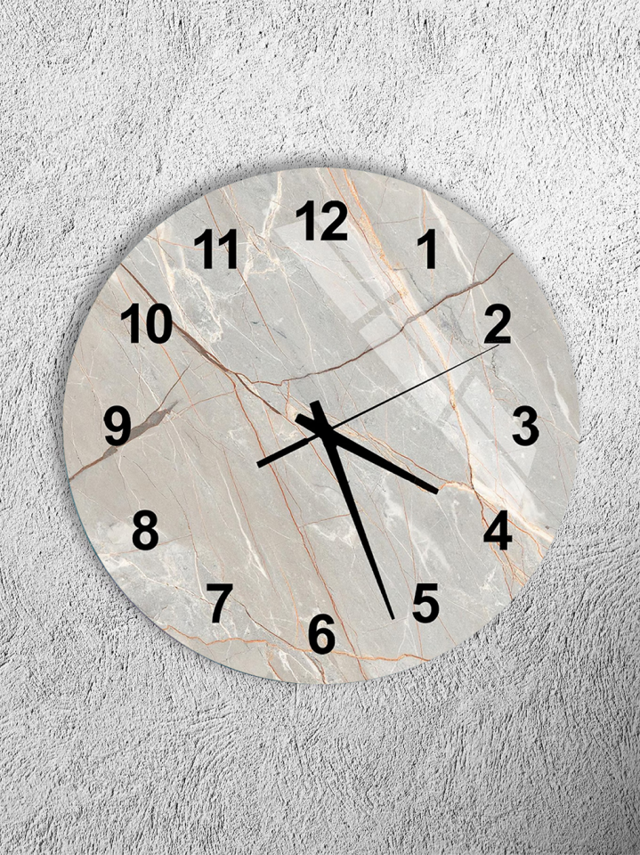 KIRILMAZ CAM DUVAR SAATİ, GRİ MERMER DAMARLI ŞIK TASARIM, HEM TABLO HEM SAAT, EV OFİS HEDİYESİ