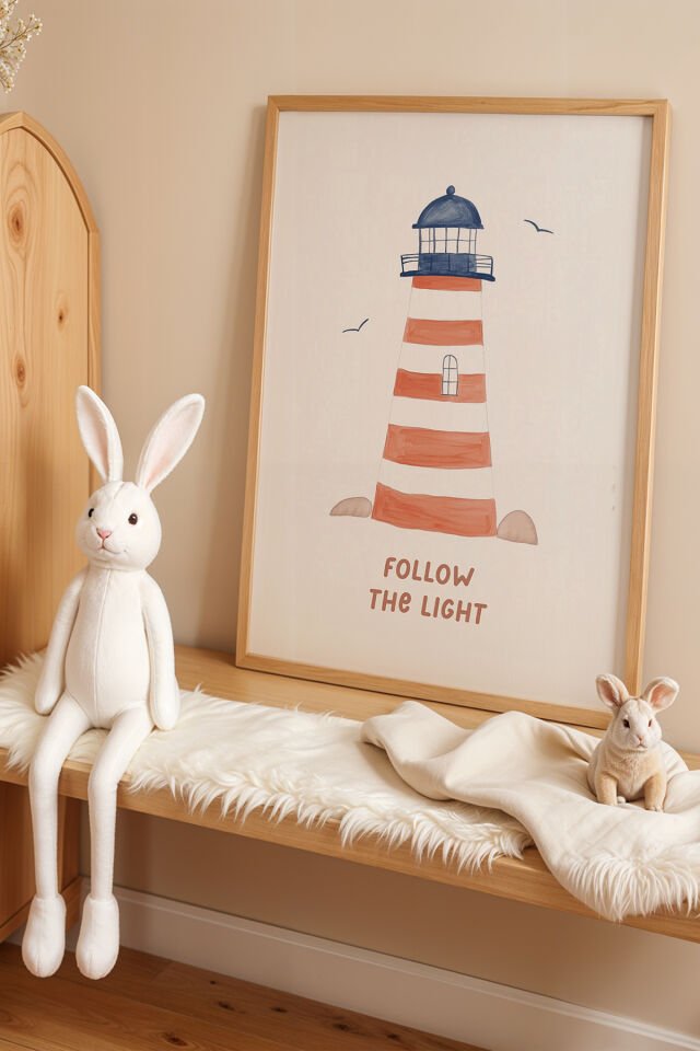 DOĞAL AHŞAP - Deniz Feneri – Doğal Ahşap Çerçeveli Çocuk Odası ve Bebek Odası Tablosu