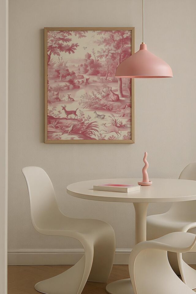 DOĞAL AHŞAP - Çiçekli Kadın Figürü Pembe Maksimalist Sanatı Ahşap Çerçeveli Duvar Tablosu