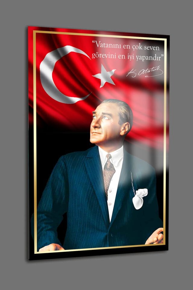 ULTRA YÜKSEK ÇÖZÜNÜRLÜKLÜ ATATÜRK TABLOSU 4MM KIRILMAZ CAM TABLO EV, SALON, HEDİYESİ Kırmızı 7