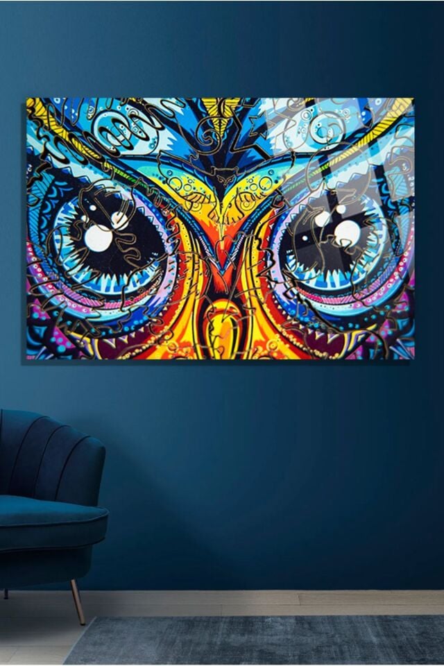 Baykuş Gözü Kırılmaz Cam Tablo, Ev Ve Ofis Hediyesi Yüksek Çözünürlüklü 4mm Lüks Tablo mavi 1