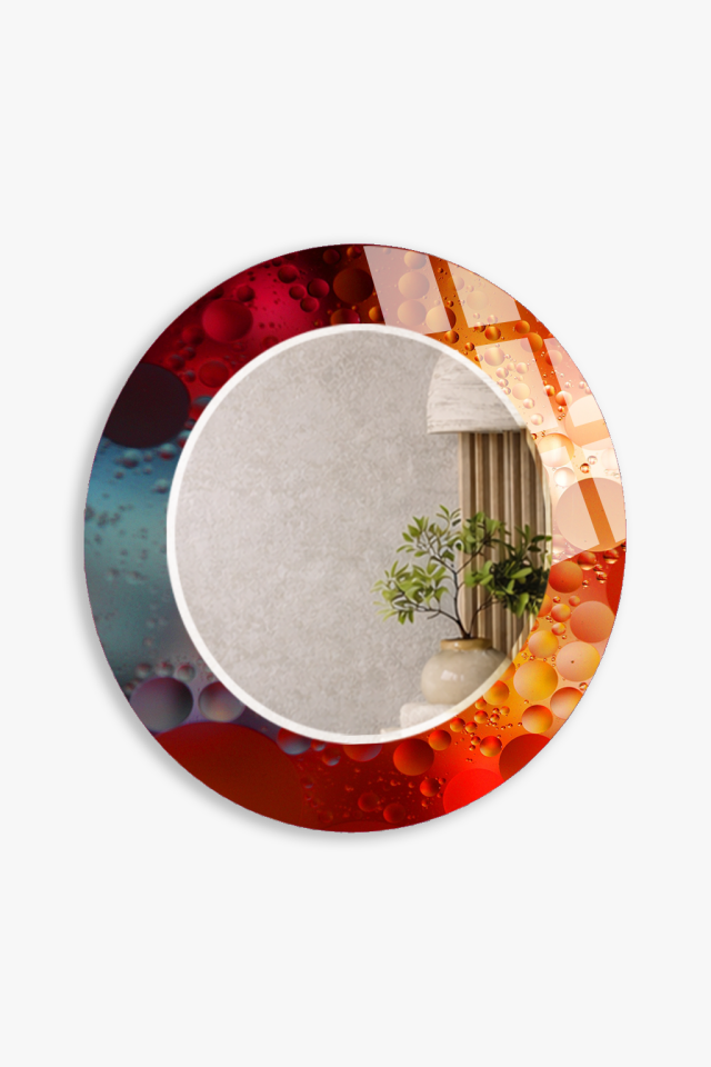 HEM TABLO HEM AYNA SOYUT RENKLİ SANATSAL CAM DUVAR AYNASI MODERN EV DEKORU