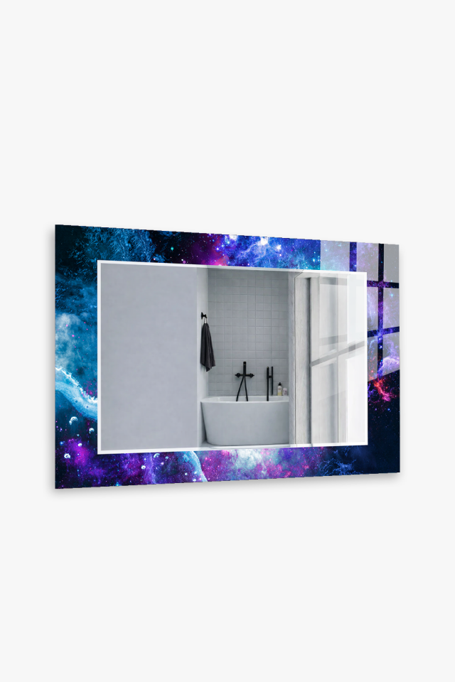 HEM TABLO HEM AYNA GALAKSİ UZAY TEMALI MODERN CAM DUVAR AYNASI EV DEKORU