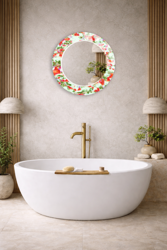 HEM TABLO HEM AYNA CANLI RENK GEÇİŞLİ DEKORATİF CAM DUVAR AYNASI BANYO VE EV DEKORU