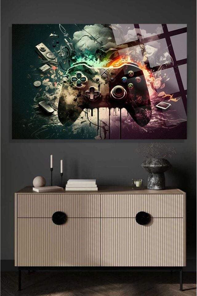 Gamer Odası  İçin 4mm Kırılmaz Temperli Yüksek Çözünürlüklü Cam Tablo yaşil