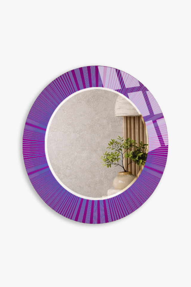 HEM TABLO HEM AYNA MOR ÇİZGİLİ MODERN TASARIMLI CAM DUVAR AYNASI EV DEKORU