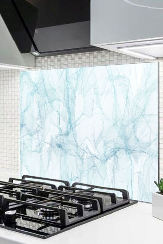 gri - 76x49,5 Cm Cam Ocak Arkası Koruyucu Tezgah Ankastre Arkası Koruyucu Mavi Dali