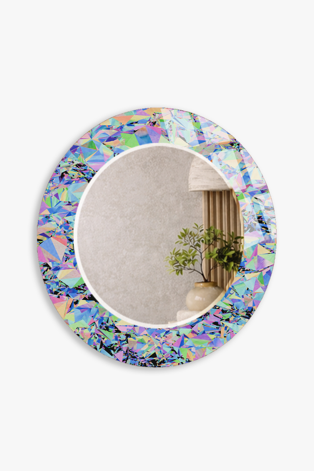 HEM TABLO HEM AYNA RENKLİ PRİZMA DESENLİ CAM DUVAR AYNASI EV DEKORU