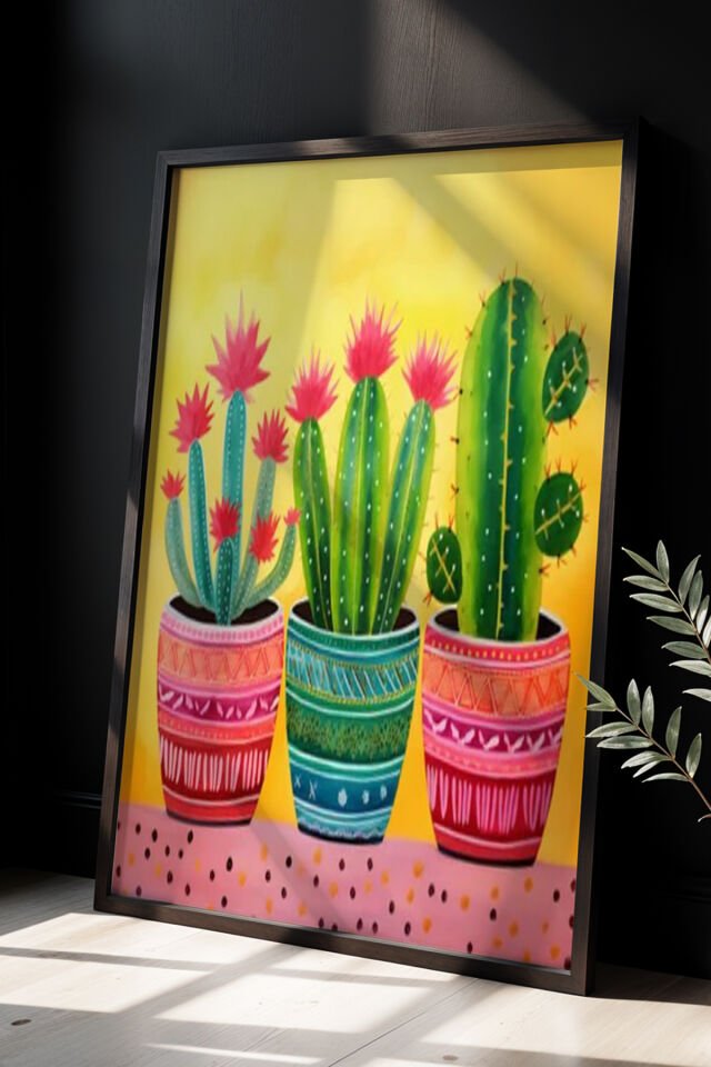 SİYAH - Doğal ahşap çerçeveli Çiçekli Botanik Sanat Baskısı Duvar Tablosu