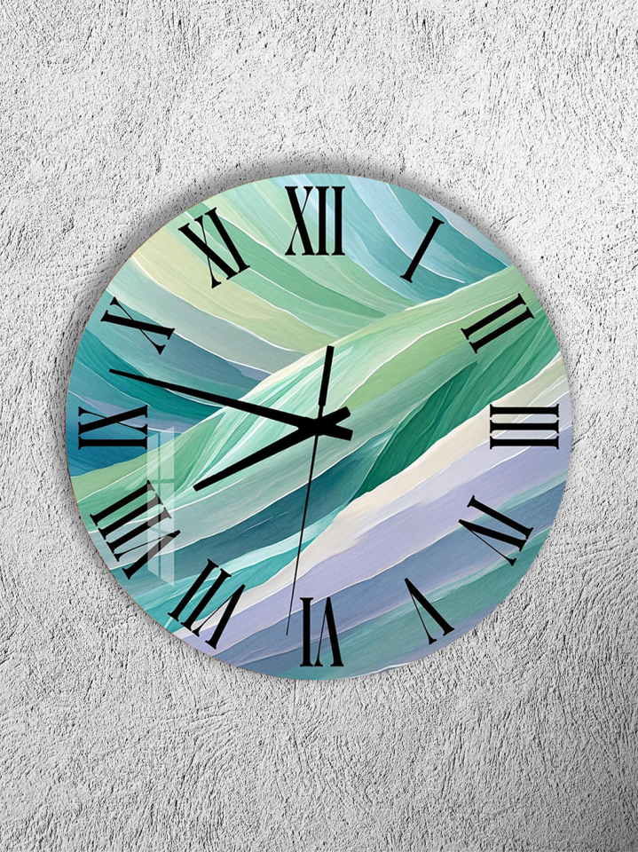 KIRILMAZ CAM DUVAR SAATİ, HEM TABLO HEM SAAT TURKUAZ YEŞİL SOYUT DALGA MODERN TASARIM EV OFİS HEDİYESİ