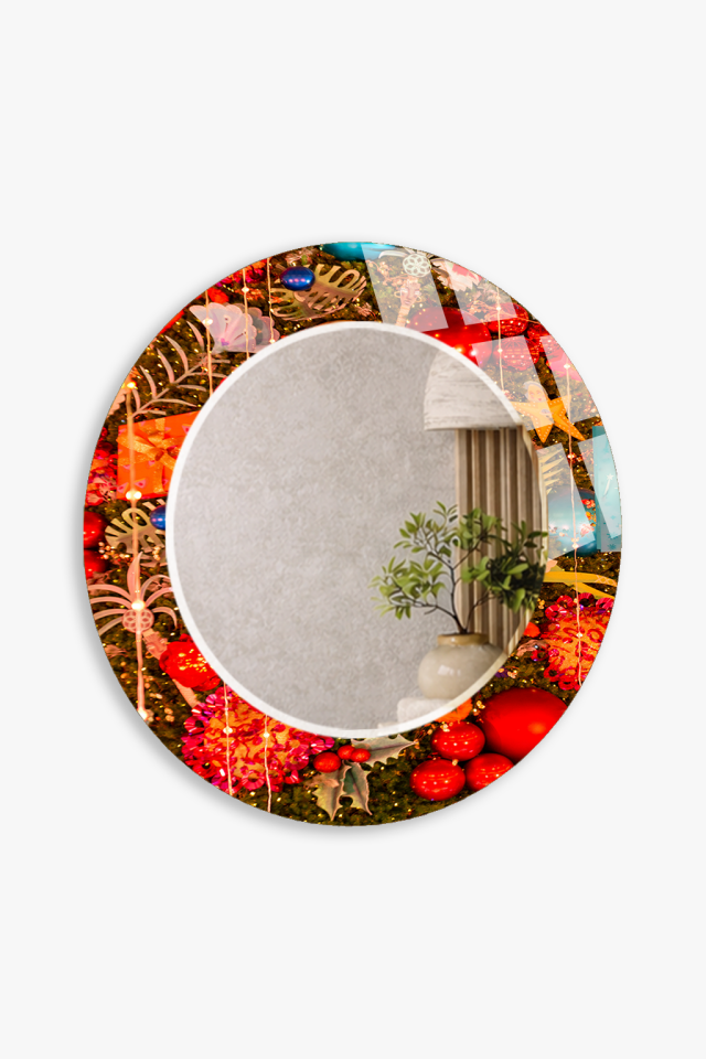 HEM TABLO HEM AYNA MOZAİK SANAT DESENLİ CAM DUVAR AYNASI EV DEKORU