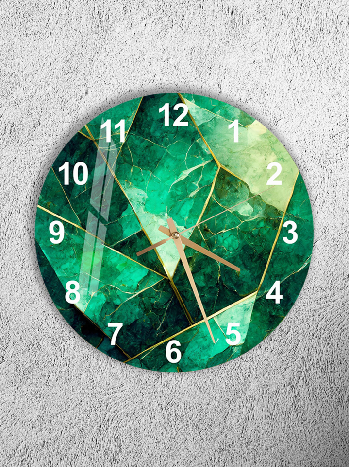 KIRILMAZ CAM DUVAR SAATİ, YEŞİL MERMER GOLD DAMARLI, HEM TABLO HEM SAAT, ŞIK EV OFİS HEDİYESİ
