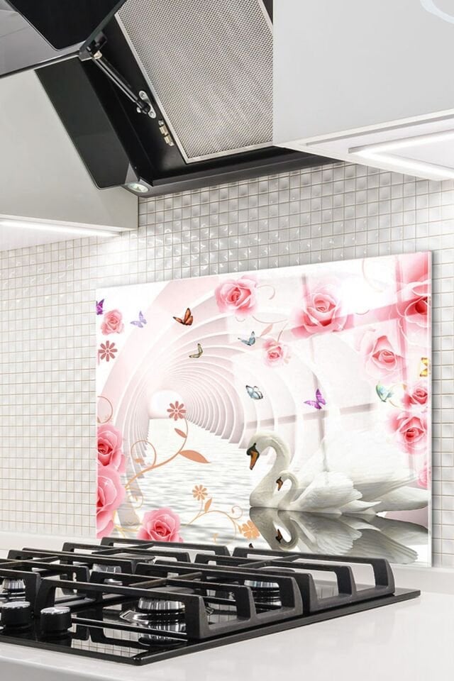 76x49,5 Cm Cam Ocak Arkası Koruyucu Tezgah Ankastre Arkası Koruyucu | Kuğu