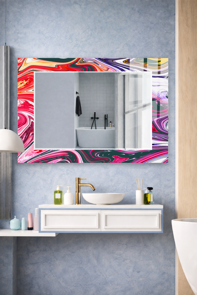 HEM TABLO HEM AYNA MERMER EBRU SANAT SOYUT CAM DUVAR AYNASI EV DEKORU