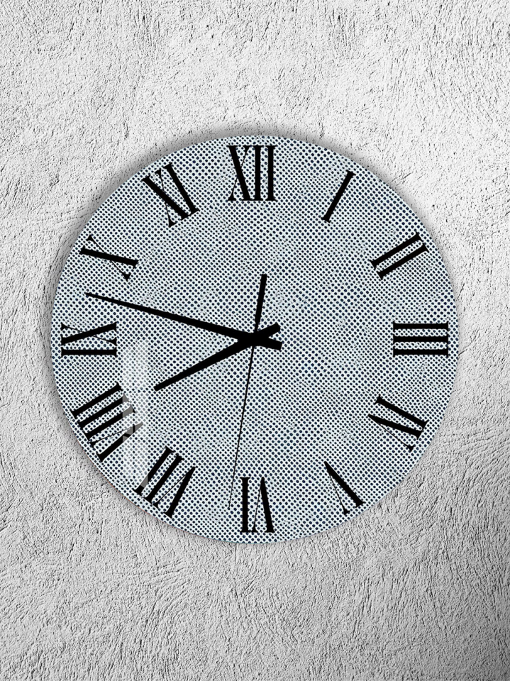 KIRILMAZ CAM DUVAR SAATİ, HEM TABLO HEM SAAT SİYAH BEYAZ NOKTA DOKU MİNİMAL TASARIM EV OFİS HEDİYESİ