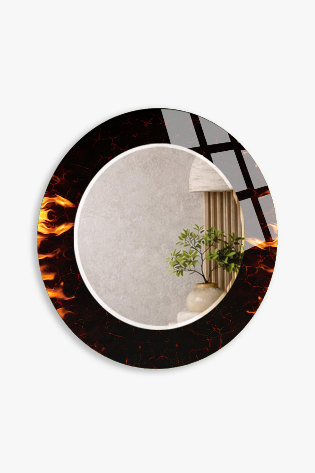 HEM TABLO HEM AYNA ALEV VE KARANLIK DOKU TASARIMLI CAM DUVAR AYNASI EV DEKORU