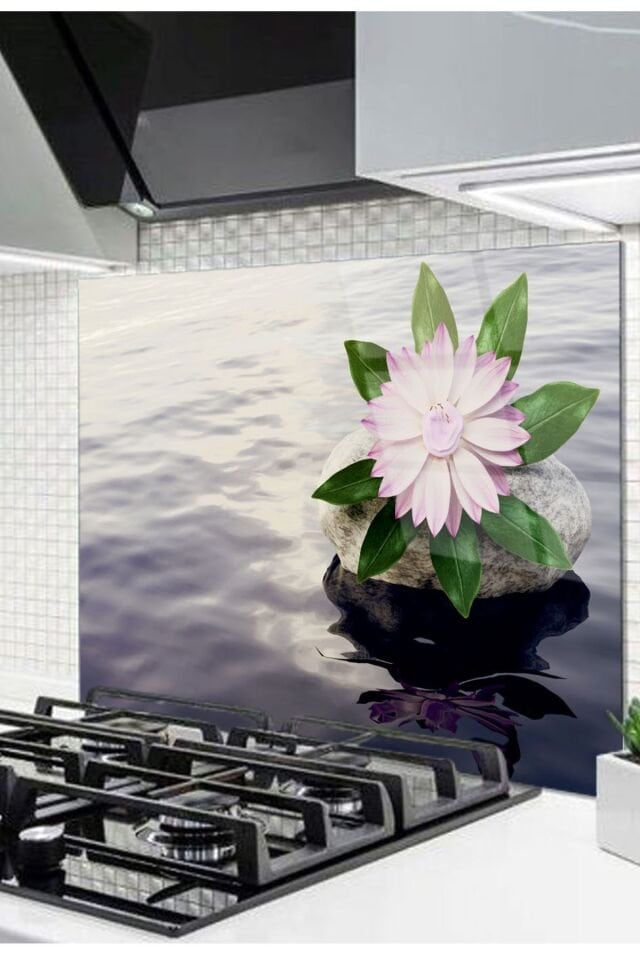 50x50 Cm Cam Ocak Arkası Koruyucu Tezgah Ankastre Arkası Koruyucu | Çiçek Ve Su