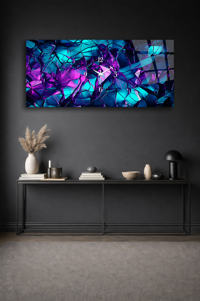 KIRILMAZ CAM DUVAR SAATİ , HEM TABLO HEM SAAT TURKUAZ AKIŞKAN MERMER DESEN EV OFİS HEDİYESİ