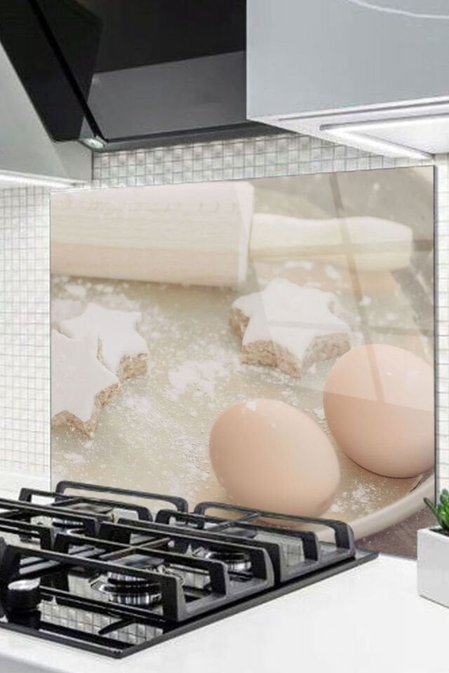 76x49,5 Cm Cam Ocak Arkası Koruyucu Tezgah Ankastre Arkası Koruyucu | Hamur Malzemesi