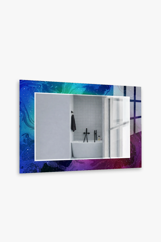 HEM TABLO HEM AYNA KOZMİK BULUT SOYUT UZAY DESEN CAM DUVAR AYNASI EV DEKORU