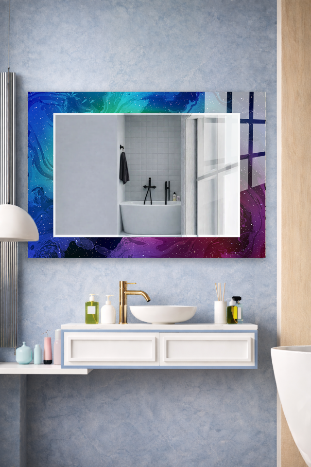 HEM TABLO HEM AYNA KOZMİK BULUT SOYUT UZAY DESEN CAM DUVAR AYNASI EV DEKORU