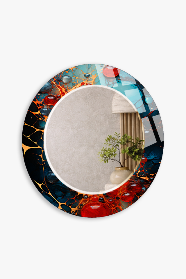 HEM TABLO HEM AYNA KOZMİK RENK PARÇACIKLI TASARIMLI CAM DUVAR AYNASI EV DEKORU