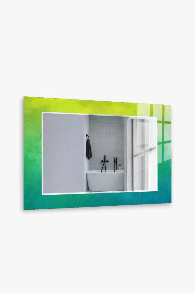 HEM TABLO HEM AYNA YEŞİL SARI GRADYEN MODERN CAM DUVAR AYNASI EV DEKORU