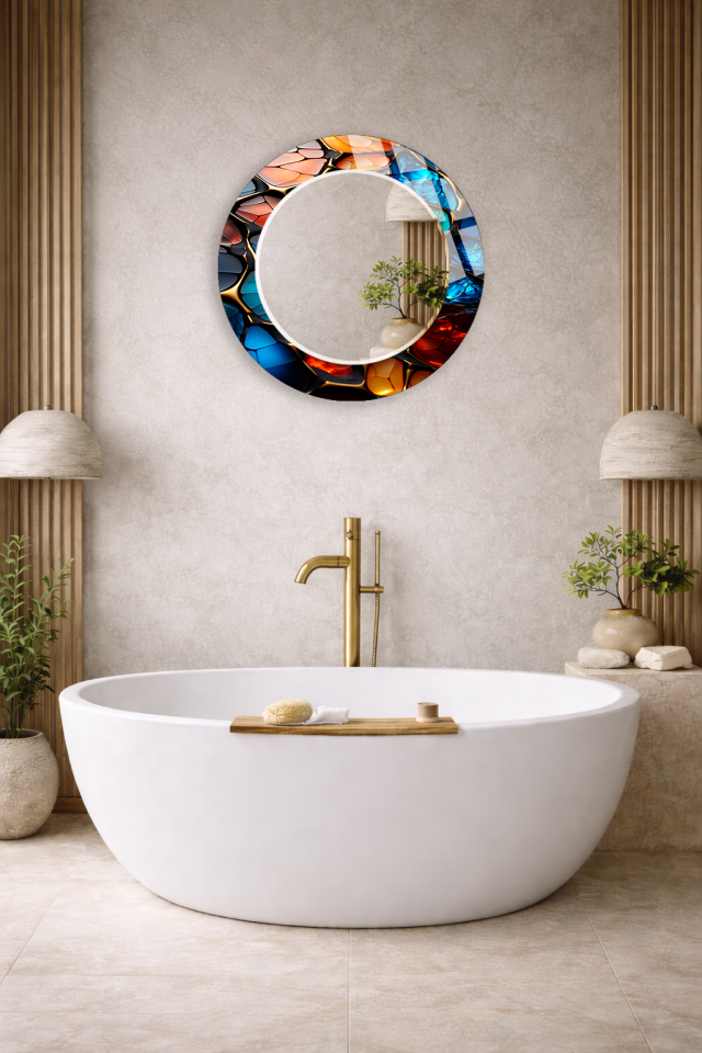 HEM TABLO HEM AYNA MODERN RENKLİ MOZAİK DOKULU CAM DUVAR AYNASI EV DEKORU