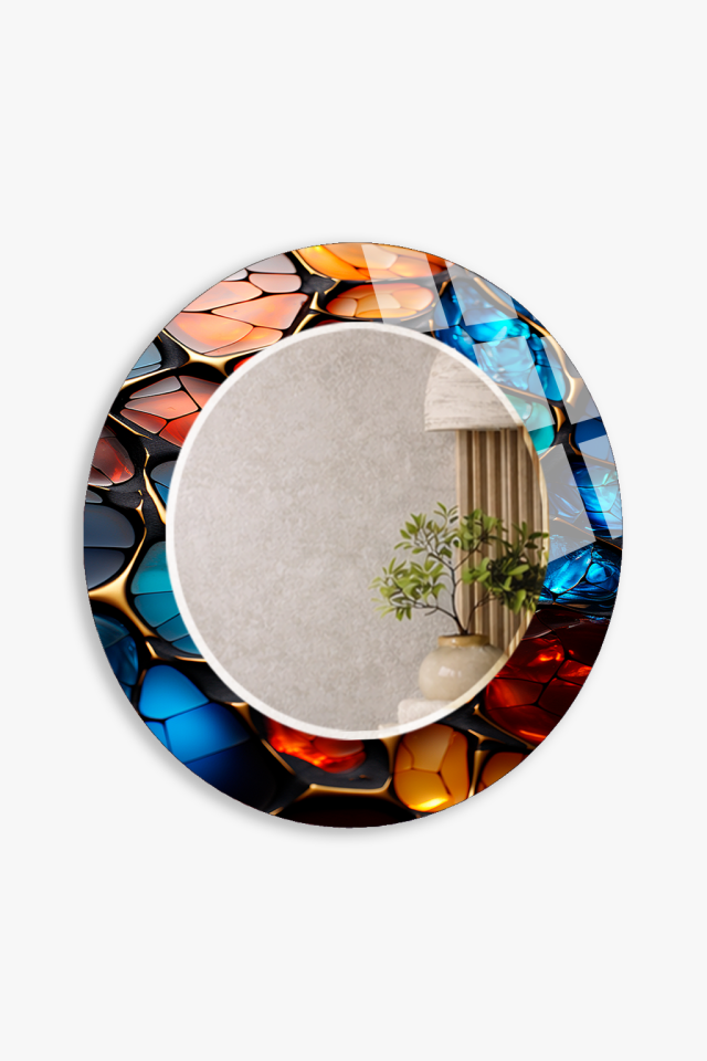 HEM TABLO HEM AYNA MODERN RENKLİ MOZAİK DOKULU CAM DUVAR AYNASI EV DEKORU