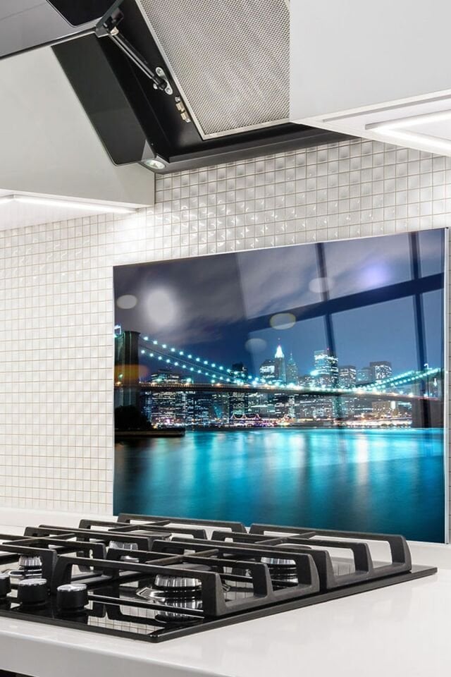 siyah - 60x52 Cm Cam Ocak Arkası Koruyucu Tezgah Ankastre Arkası Koruyucu | Köprü