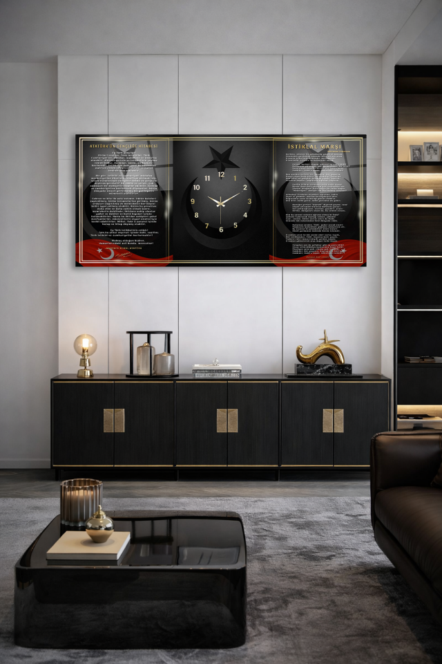 KIRILMAZ CAM DUVAR SAATİ , HEM TABLO HEM SAAT ATATÜRK GENÇLİĞE HİTABE TASARIM EV OFİS HEDİYESİ