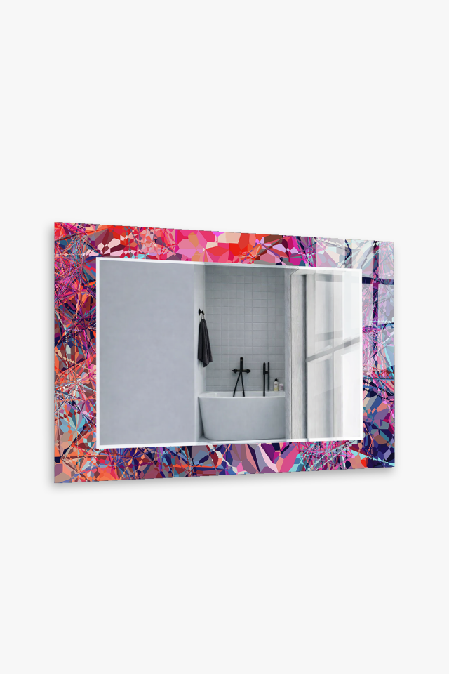 HEM TABLO HEM AYNA RENKLİ POLİGON MOZAİK MODERN CAM DUVAR AYNASI EV DEKORU