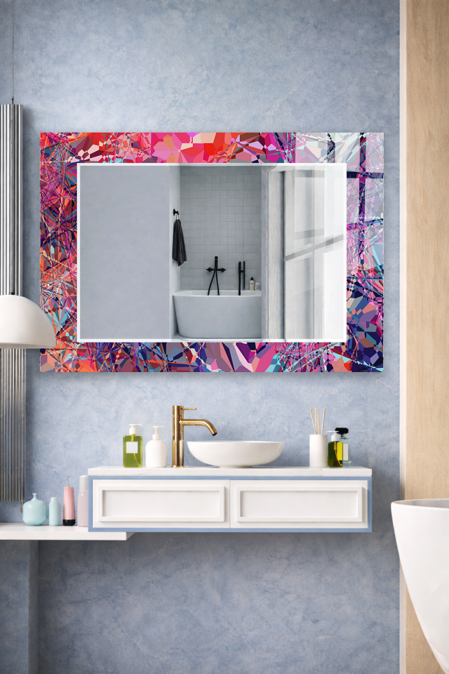 HEM TABLO HEM AYNA RENKLİ POLİGON MOZAİK MODERN CAM DUVAR AYNASI EV DEKORU