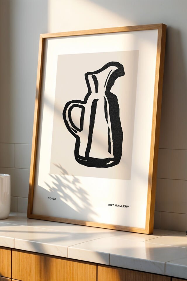 DOĞAL AHŞAP - Vazo No. 02 Art Gallery Minimalist Ahşap Çerçeveli Mutfak Duvar Tablosu