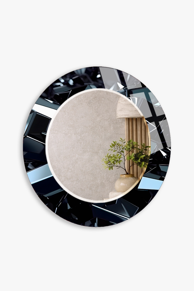 HEM TABLO HEM AYNA SİYAH KRİSTAL PARÇALI CAM DUVAR AYNASI EV DEKORU