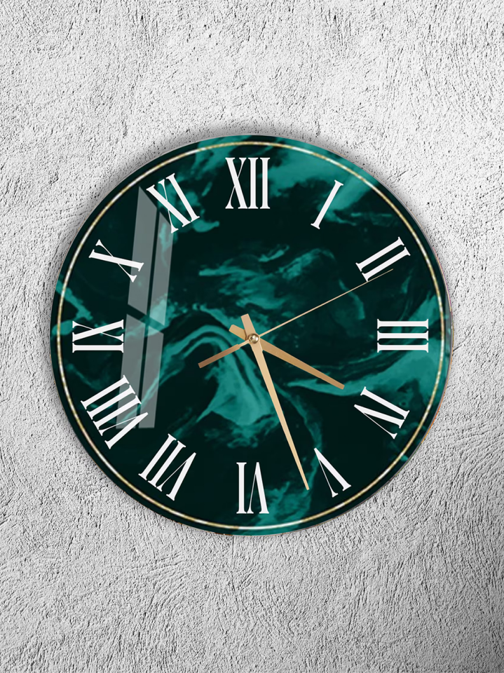 KIRILMAZ CAM DUVAR SAATİ, HEM TABLO HEM SAAT YEŞİL MERMER DESENLİ MODERN TASARIM EV OFİS HEDİYESİ