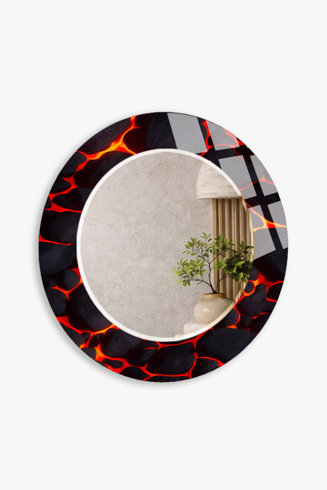 HEM TABLO HEM AYNA KIRMIZI LAV DESENLİ CAM DUVAR AYNASI EV DEKORU