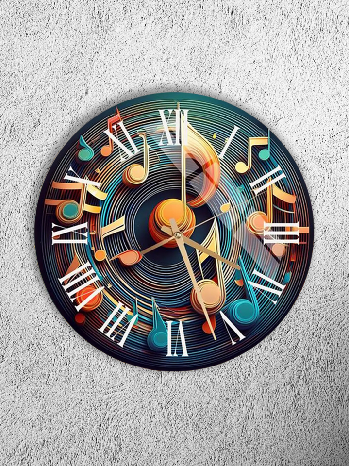 KIRILMAZ CAM DUVAR SAATİ, HEM TABLO HEM SAAT MÜZİK TEMALI RENKLİ SANATSAL TASARIM EV OFİS HEDİYESİ