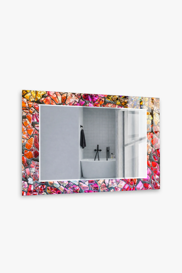 HEM TABLO HEM AYNA KIRMIZI KRİSTAL MOZAİK PARLAK CAM DUVAR AYNASI EV DEKORU