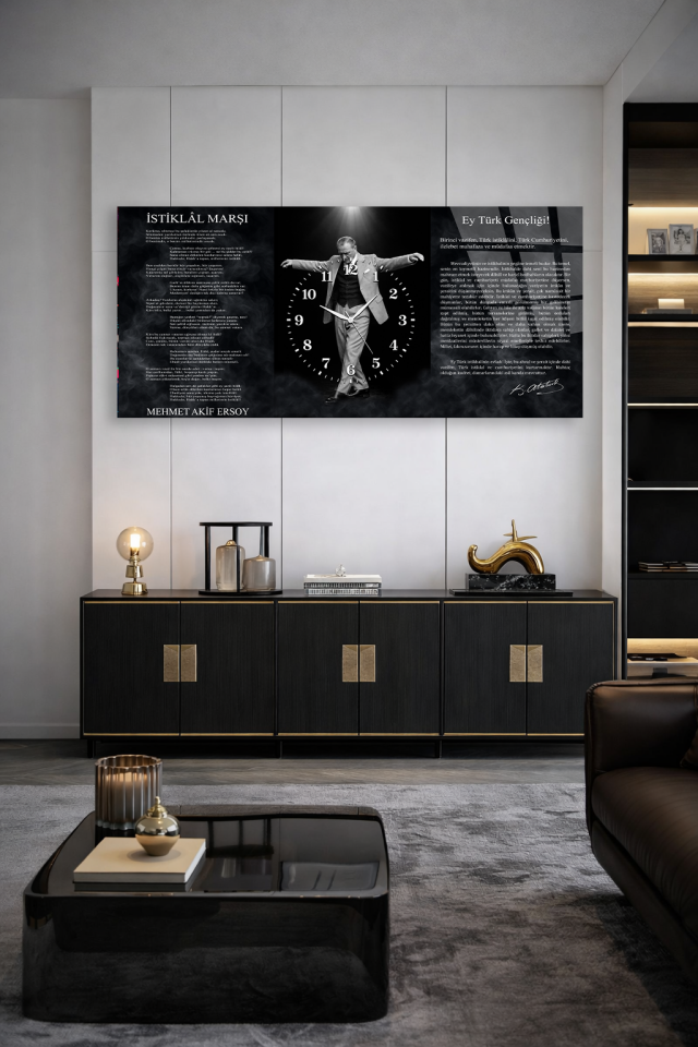 KIRILMAZ CAM DUVAR SAATİ , HEM TABLO HEM SAAT ATATÜRK ZEYBEK TEMALI ATATÜRK KÖŞESİ