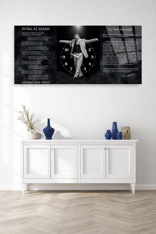 KIRILMAZ CAM DUVAR SAATİ , HEM TABLO HEM SAAT ATATÜRK ZEYBEK TEMALI ATATÜRK KÖŞESİ