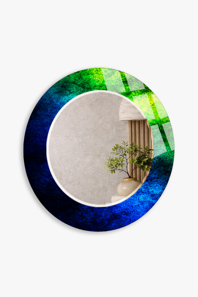 HEM TABLO HEM AYNA MAVİ YEŞİL GRANİT DOKULU CAM DUVAR AYNASI EV DEKORU